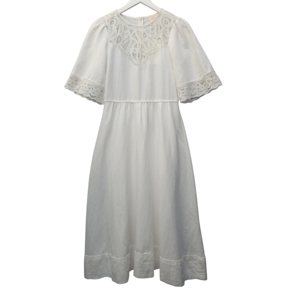 Sezane Ursula Crochet Midi Dress In Ecru - Picture 4 of 12